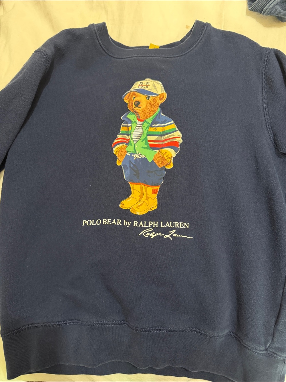 Ralph Lauren Navy Polo Bear Crewneck Sweatshirt with Colorful Bear Graphic